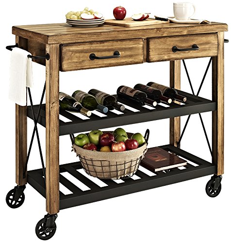 Crosley Furniture Roots Rack Industrial Rolling Kitchen Cart, Natural