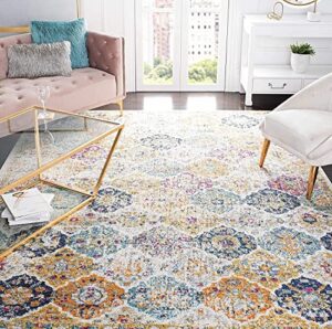 safavieh madison collection 8′ square cream/multi mad611b boho chic floral medallion trellis distressed non-shedding living room bedroom dining home office area rug