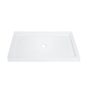 ckb 60 x 32 inch center drain double threshold shower base, flat surface shower pan, white,left side