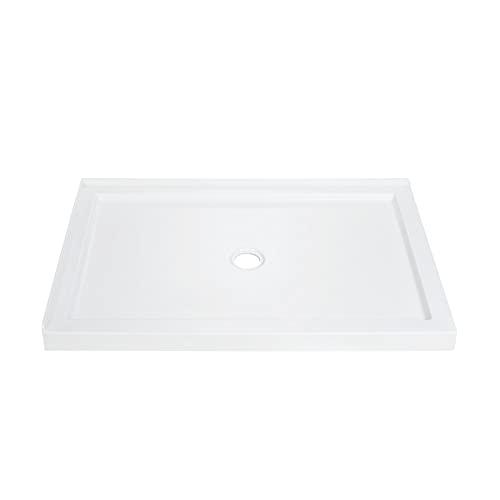 CKB 60 x 32 inch Center Drain Double Threshold Shower Base, Flat Surface Shower Pan, White,Left Side