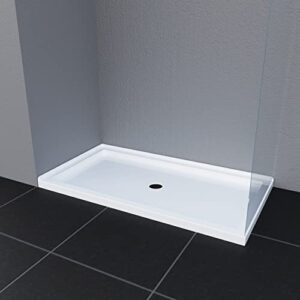 CKB 60 x 32 inch Center Drain Double Threshold Shower Base, Flat Surface Shower Pan, White,Left Side