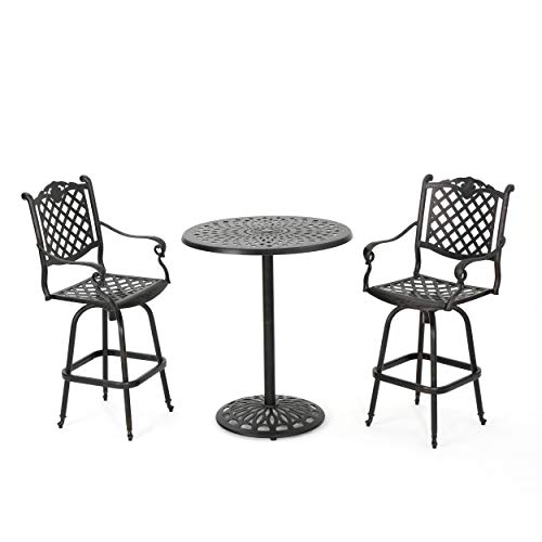 Christopher Knight Home Arlana Outdoor Cast Aluminum Bar Set, 3-Pcs Set, Shiny Copper Finish