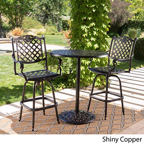 Christopher Knight Home Arlana Outdoor Cast Aluminum Bar Set, 3-Pcs Set, Shiny Copper Finish