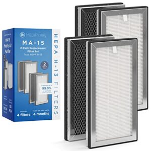 medify ma-15 genuine replacement filter | for allergens, wildfire smoke, dust, odors, pollen, pet dander | 3 in 1 with pre-filter, h13 hepa, and activated carbon for 99.9% removal | 2-pack