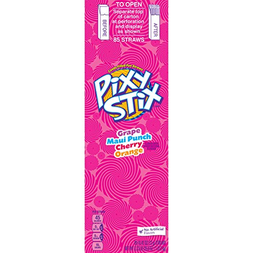 Pixy Stix Candy Filled Fun Straws, Grape, Maui Punch, Cherry & Orange Flavors, 0.42 oz (Pack of 85)