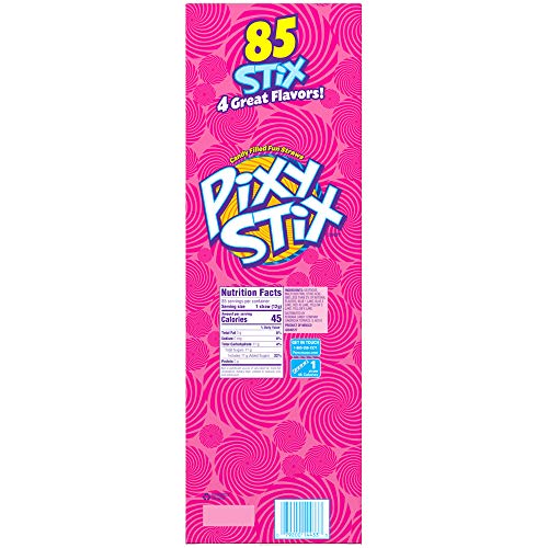 Pixy Stix Candy Filled Fun Straws, Grape, Maui Punch, Cherry & Orange Flavors, 0.42 oz (Pack of 85)