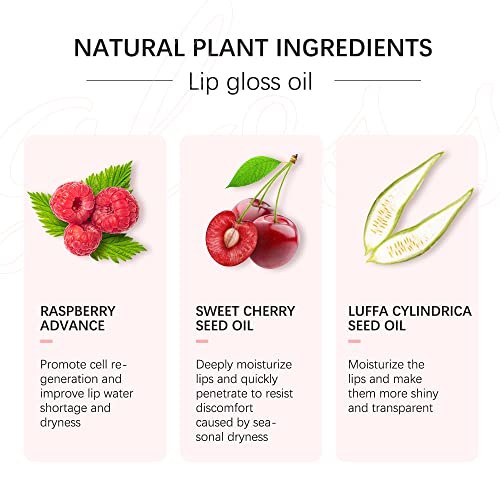 Yasovigi Hydrating Lip Oil Plumping Lip Tint Moisturizing Lip Gloss, Transparent Lip Balm Care Stick Nourishing Repairing Non-sticky, Moisture&Lighten Lip Lines (Cherry)