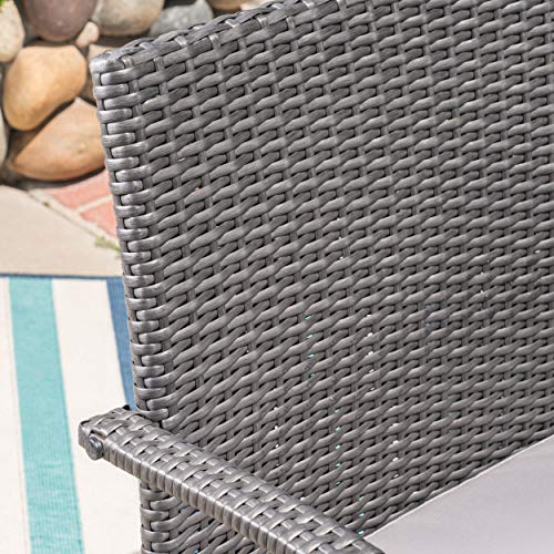 Christopher Knight Home Sophia Outdoor 7 Piece Wicker Dining Set, Grey Cushions