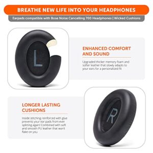 WC Wicked Cushions Upgraded Replacement Ear Pads for Bose 700 Noise Cancelling Headphones (NC700) - Softer PU Leather, Luxurious Memory Foam, Added Thickness, Extra Durable Ear Cushions | (Black)