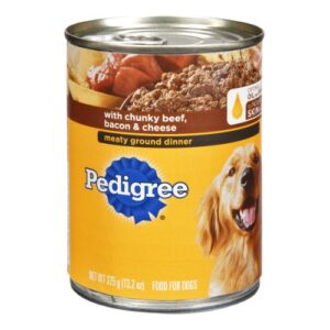pedigree meaty ground dinner with chunky beef, bacon and cheese dog food 13.2 oz (1 can)