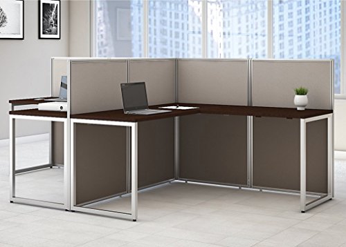 Bush Business Furniture Easy Office 60W Two Person L Shaped Desk Open Office in Mocha Cherry