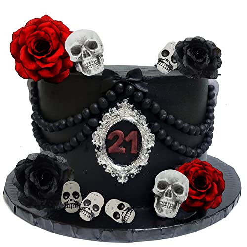 Gothic Rose Skull Cake Topper Till Death Do Us Part Cake Topper Gothic Wedding Party Decoration Halloween Skeleton Day Of The Death Black Rose Cake Decoration