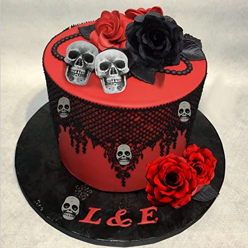 Gothic Rose Skull Cake Topper Till Death Do Us Part Cake Topper Gothic Wedding Party Decoration Halloween Skeleton Day Of The Death Black Rose Cake Decoration