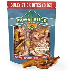 pawstruck natural bully bites, value pack 8 oz. dog chews for all breeds, low fat and high protein dental sticks for dogs, digestible rawhide alternative, odorless bully sticks for small pups
