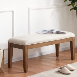 huimo upholstered entryway bench, bedroom bench for end of bed, dining bench with padded seat for kitchen, living room, fabric solid wood indoor bench (beige)