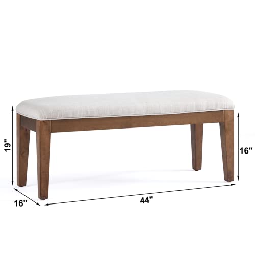 HUIMO Upholstered Entryway Bench, Bedroom Bench for End of Bed, Dining Bench with Padded Seat for Kitchen, Living Room, Fabric Solid Wood Indoor Bench (Beige)