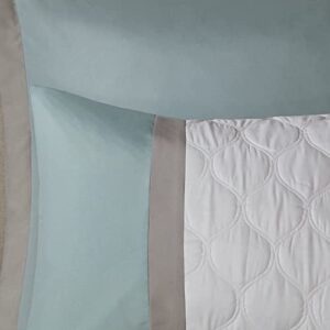 510 DESIGN Luxe Quilted Comforter Set Modern Transitional Design, All Season Down Alternative Warm Bedding Matching Shams, Bedskirt, Decorative Pillow, Queen, Shawnee Scrollwork Seafoam