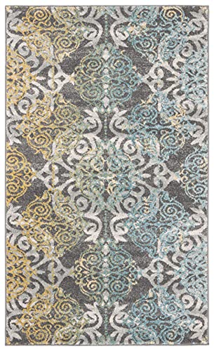 SAFAVIEH Evoke Collection 3' x 5' Grey/Ivory EVK230D Medallion Damask Non-Shedding Living Room Bedroom Accent Rug