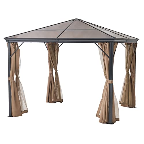 Christopher Knight Home Aruba Outdoor Aluminum Framed Gazebo with Hardtop, 10' x 10', Brown / Black