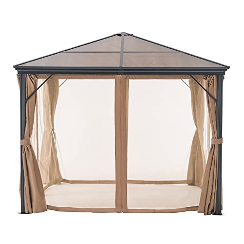 Christopher Knight Home Aruba Outdoor Aluminum Framed Gazebo with Hardtop, 10' x 10', Brown / Black