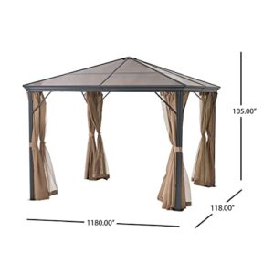 Christopher Knight Home Aruba Outdoor Aluminum Framed Gazebo with Hardtop, 10' x 10', Brown / Black