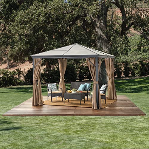 Christopher Knight Home Aruba Outdoor Aluminum Framed Gazebo with Hardtop, 10' x 10', Brown / Black