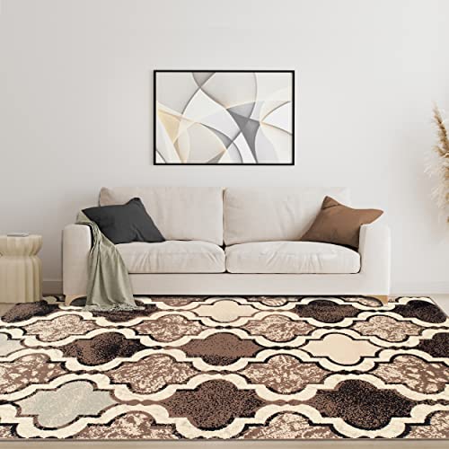 Superior Indoor Area Rug, Jute Backed, Perfect For Living/ Dining Room, Bedroom, Office, Kitchen, Entryway, Modern Geometric Trellis Floor Decor, Viking Collection, 8' x 10', Ivory