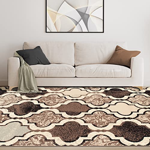 Superior Indoor Area Rug, Jute Backed, Perfect For Living/ Dining Room, Bedroom, Office, Kitchen, Entryway, Modern Geometric Trellis Floor Decor, Viking Collection, 8' x 10', Ivory