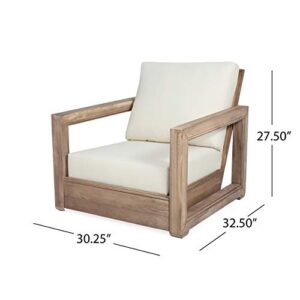 Christopher Knight Home Sammy, Brown and Beige Outdoor 4 Seater Acacia Wood Chat Set with Water Resistant Cushions