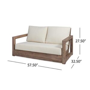 Christopher Knight Home Sammy, Brown and Beige Outdoor 4 Seater Acacia Wood Chat Set with Water Resistant Cushions