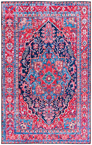 SAFAVIEH Tucson Collection Machine Washable Slip Resistant 8' x 10' Navy/Red TSN121N Oriental Medallion Living Room Dining Bedroom Area Rug