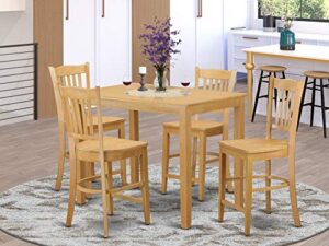 east west furniture yagr5-oak-w 5 piece kitchen counter height dining table set includes a rectangle dining room table and 4 wooden seat chairs, 30×48 inch, oak