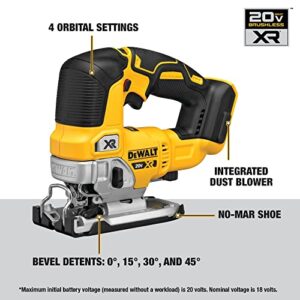 DEWALT 20V MAX XR Jigsaw, 3,200 Blade Speed, Cordless, Brushless Motor, LED Light, Bare Tool Only (DCS334B)