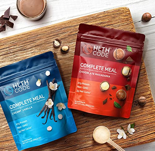 HLTH Code Complete Meal Replacement Powder | High Protein | Chocolate Macadamia Flavor | 15 Servings