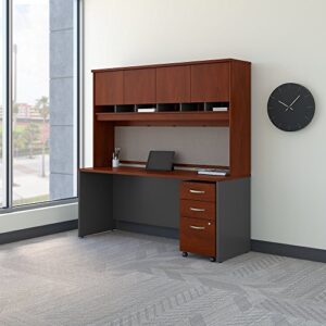 bush business furniture series c 72w x 24d office desk with hutch and mobile file cabinet in hansen cherry