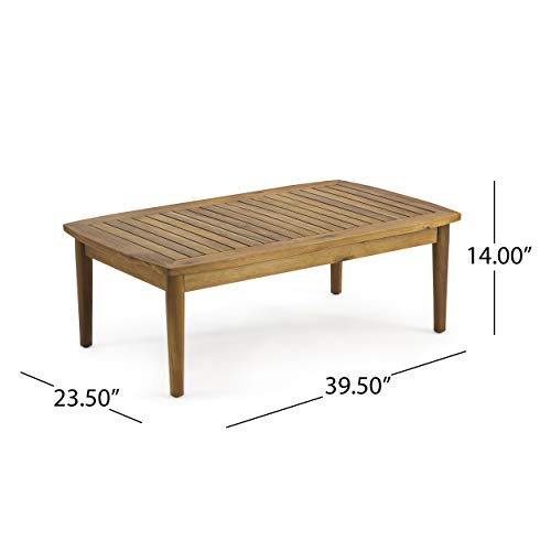 Christopher Knight Home Felix Outdoor Acacia Wood 4 Seater Chat Set with Coffee Table, Teak Finish, Beige