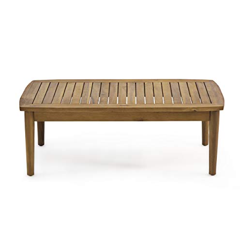 Christopher Knight Home Felix Outdoor Acacia Wood 4 Seater Chat Set with Coffee Table, Teak Finish, Beige