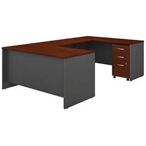 bush business furniture series c u shaped desk with 3 drawer mobile file cabinet, 60w, hansen cherry