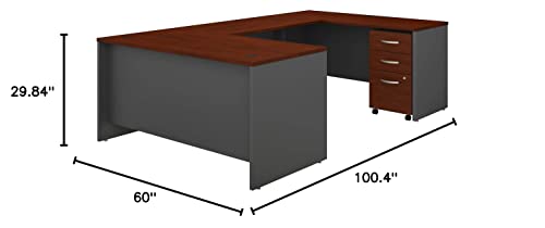 Bush Business Furniture Series C U Shaped Desk with 3 Drawer Mobile File Cabinet, 60W, Hansen Cherry