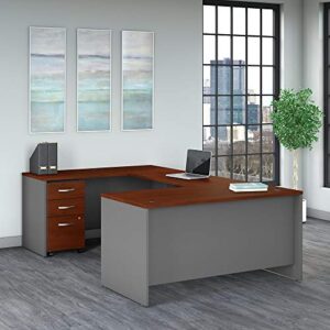Bush Business Furniture Series C U Shaped Desk with 3 Drawer Mobile File Cabinet, 60W, Hansen Cherry