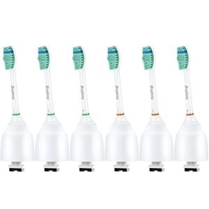 replacement toothbrush heads for philips sonicare e-series hx7022/66, 6 pack, fits sonicare essence, xtreme, elite, advance, and cleancare electric toothbrush with hygienic caps by brushmo