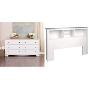 sonoma 6 drawer double dresser for bedroom, white & full/queen bookcase headboard, white