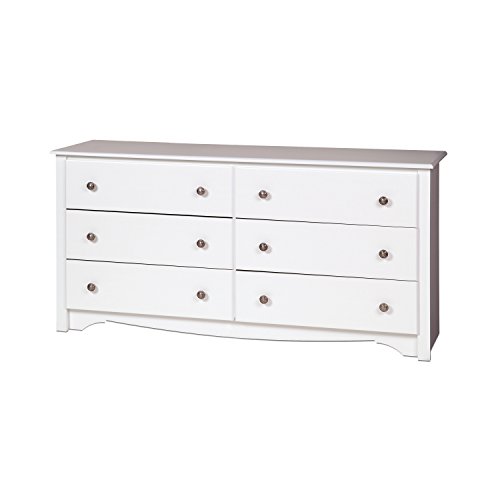 Sonoma 6 Drawer Double Dresser for Bedroom, White & Full/Queen Bookcase Headboard, White