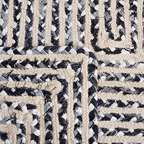 Safavieh Braided Collection 3' x 5' Black/Navy BRD260N Handmade Farmhouse Cotton Area Rug