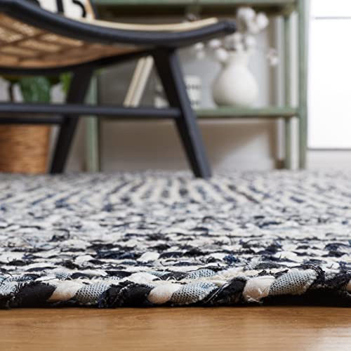 Safavieh Braided Collection 3' x 5' Black/Navy BRD260N Handmade Farmhouse Cotton Area Rug