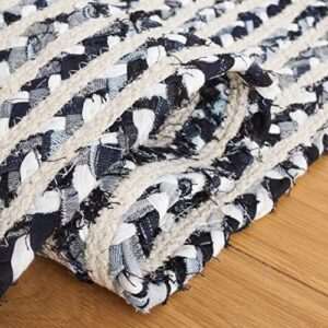 Safavieh Braided Collection 3' x 5' Black/Navy BRD260N Handmade Farmhouse Cotton Area Rug