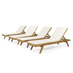 christopher knight home 314846 caily chaise lounge set, teak finish + cream