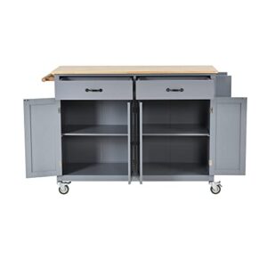 LUMISL Kitchen Island Cart with Spice Rack, Towel Rack and Drawers, Rolling Mobile Kitchen Island on Wheels with Large Storage Cabinets (Dusty Blue)