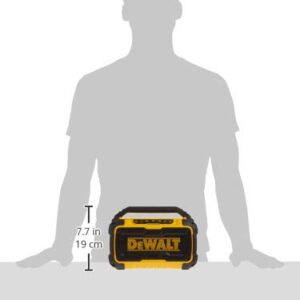 DEWALT 20V MAX Bluetooth Speaker, 100 ft Range, Durable for Jobsites, Phone Holder Included, Lasts 8-10 Hours with Single Charge (DCR010), Yellow/Black