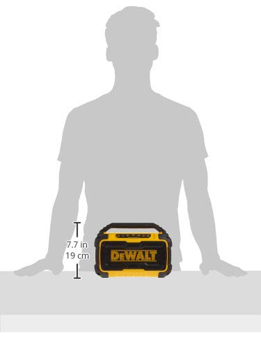 DEWALT 20V MAX Bluetooth Speaker, 100 ft Range, Durable for Jobsites, Phone Holder Included, Lasts 8-10 Hours with Single Charge (DCR010), Yellow/Black